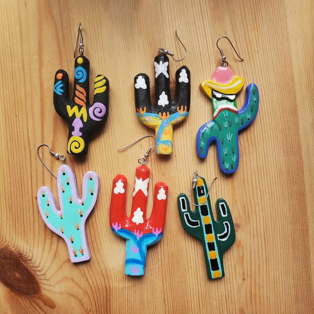 Assortment of Handmade Mismatching Cactus Earrings